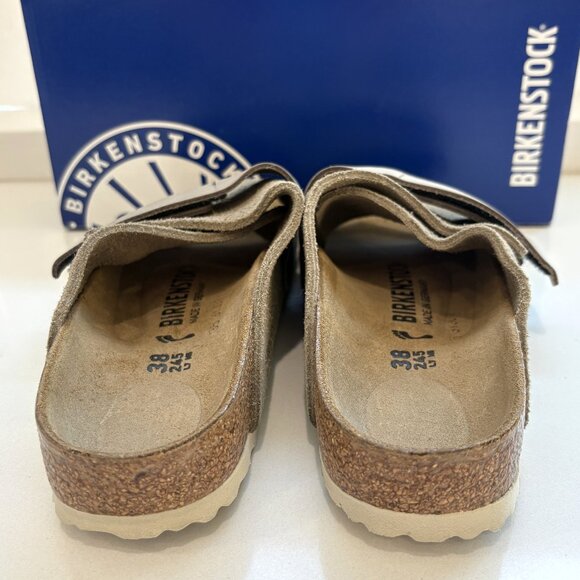 Birkenstock Kyoto Slide Sandals Nubuck Suede Leather Taupe Size 38 US 7 NEW - Picture 4 of 7